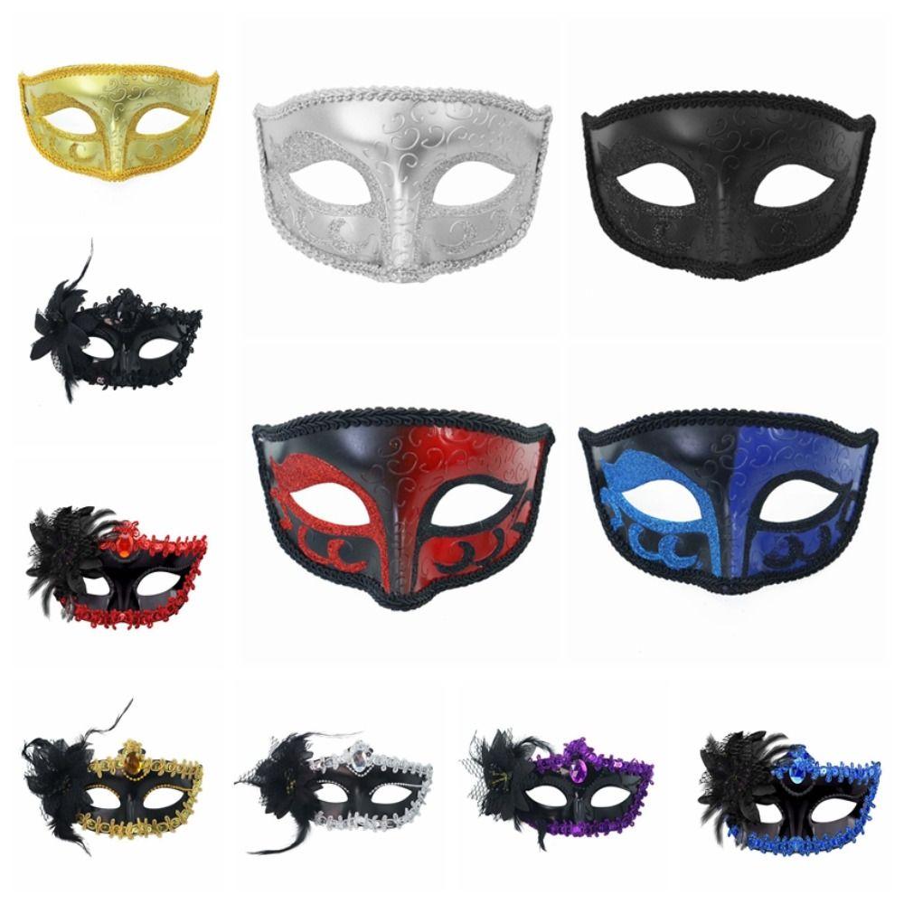Half Face Cut Masquerade Eye Mask Rhinestone Embedded Side Flower Trim Mardi Gras Eyewear Soft Feather Accent Ribbon Tie Closure