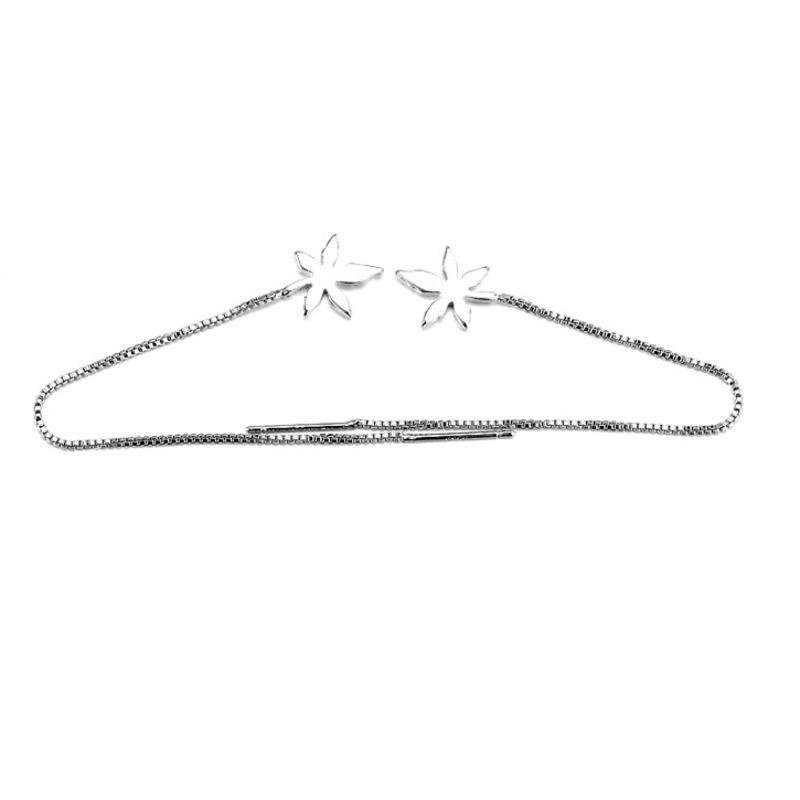 BELLA BOX S925 Sterling Silver Needle Maple Leaf Ear Thread Women's Japanese And Korean Minimalist And Cold Style Earrings