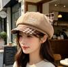 Cute Cat Ear Embroidery Hat Women's Wide Brim Small Octagonal Hat Fashion Versatile Painter Hat Duck Tongue Beret