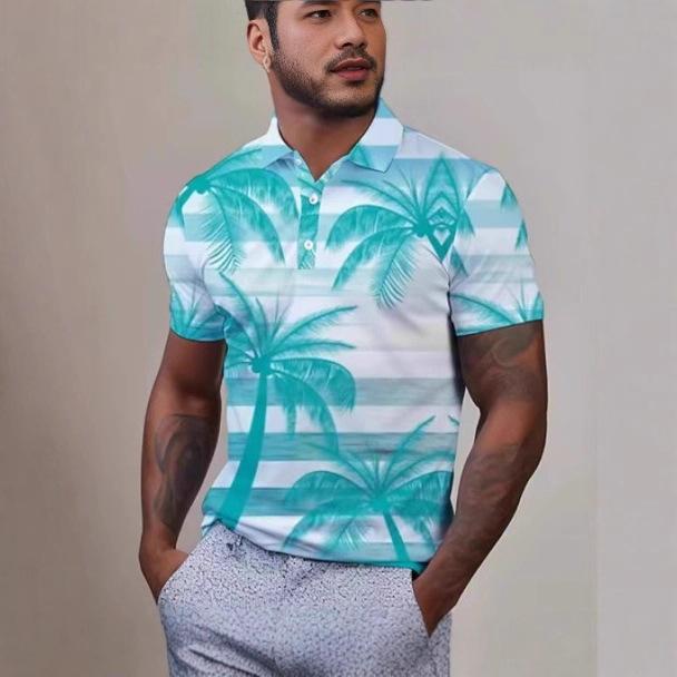 Men's Tropical Leaf Printed Polo Shirt 3D Printed Hawaiian Shirt Street Summer Clothing Short Sleeve Casual Polo Shirt