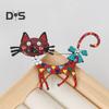 Adorable Cat Shape Brooch Colorful Enamel Faux Pearl Rhinestone Pin Suit Lapel Badge Casual Accessories
