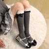 Japanese-style Lolita black bow knee-high socks for women with white lace jk Flattering lace trim for the legs