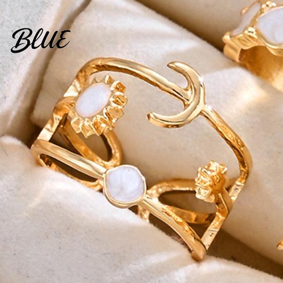 Titanium Steel Statement Rings 6Pcs Open Adjustable Flower Heart Sun