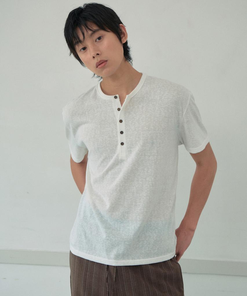 Wednesday Oasis Vintage Henley Neck Short Sleeve T-Shirt_Ivory(Wb6Tp27)