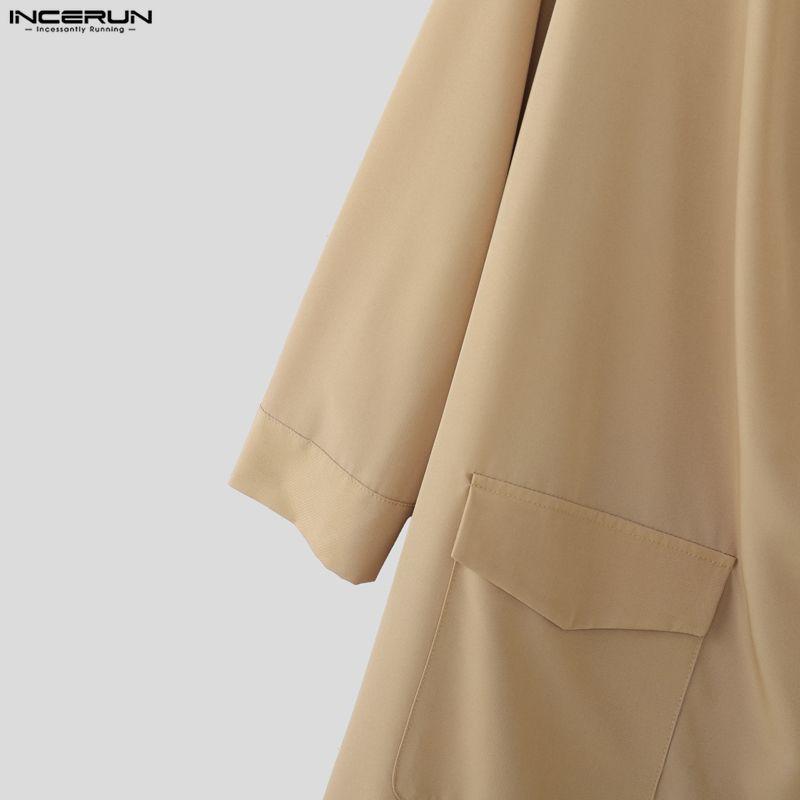 INCERUN Camicie Lunghe Casual Larghe da Uomo con Collo a Sottana e Maniche a 3/4