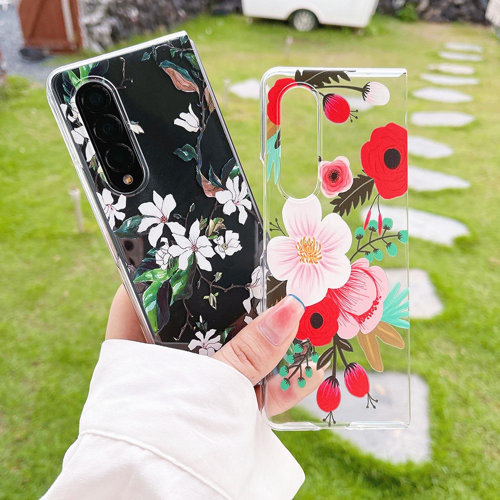 Woman Cute Colorful Flower Phone Case For Samsung Galaxy Z Fold 3 5g Clear Hard Pc Cover For Z Fold3