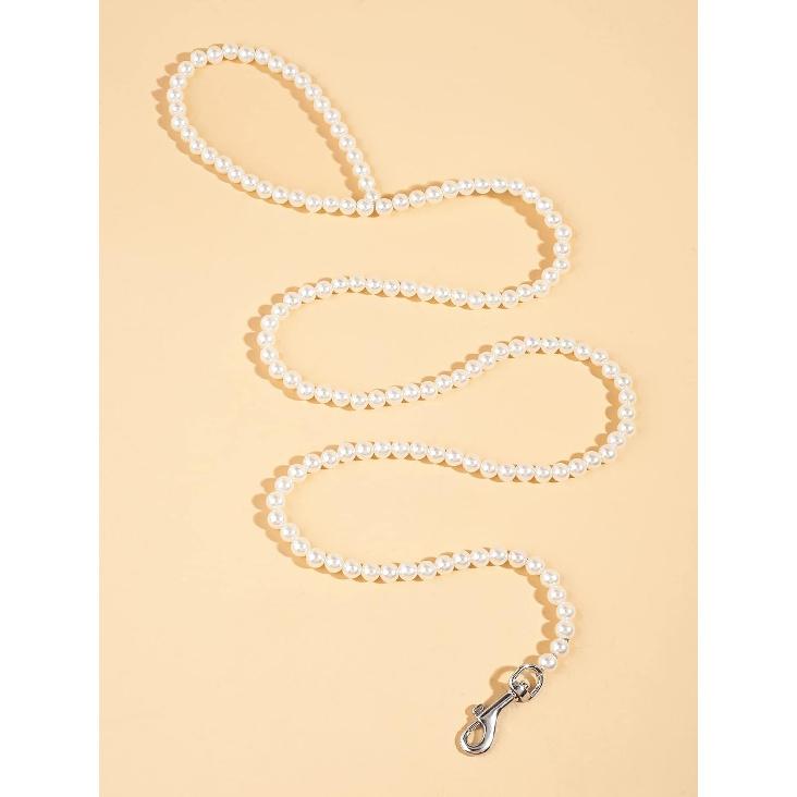QWINEE Pearl Beaded Pet Leash Cat Dog Leash Elegant Puppy Leash Pet Leash with Lockable Hooks for Small Medium Dogs Cats Kitten White One Size