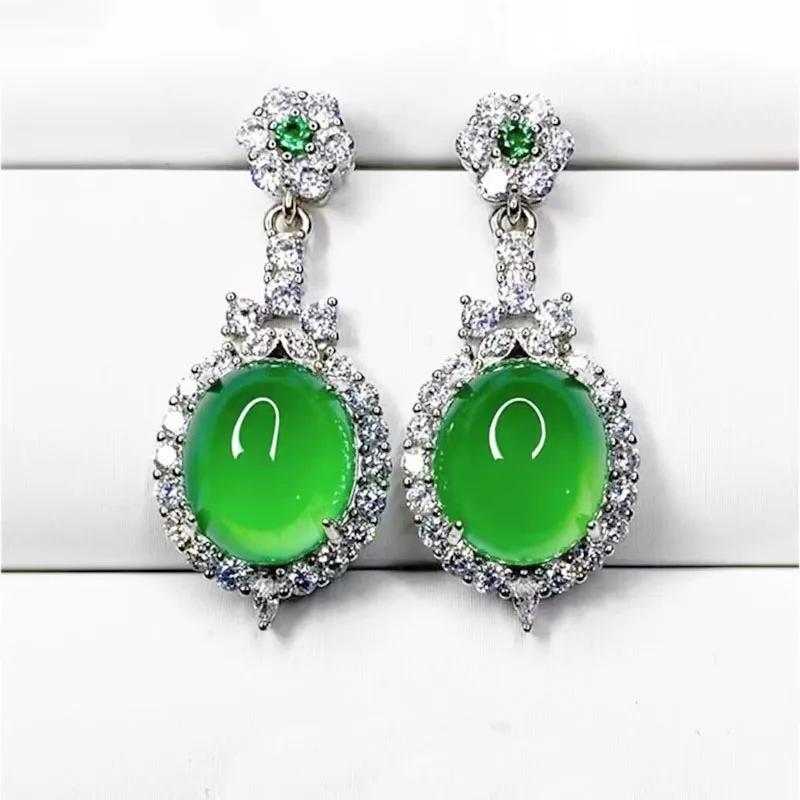 

Luxury Gentle Style Natural Ice Chalcedony Earrings For Women Translucent Green Jade Drop Earings Fashion Jewelry