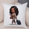 Fashion Cartoon African Girl Pillow Case Soft Plush Cushion Cover for Sofa Home Decor Cute Black Women Throw Pillowcase