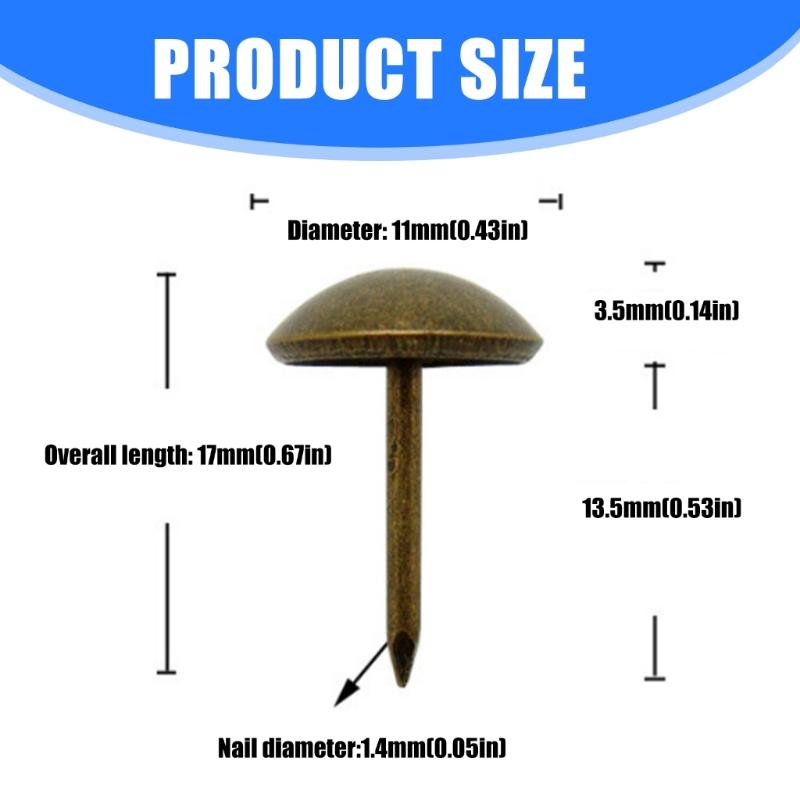Metal Upholstery Nails Strong Decorative Rivets Metal Sofa Repair Nail 200pcs for Home Furniture Refurbishing