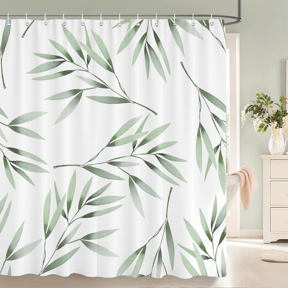 Green Leaves Shower Curtain Mat Grass Beauty Bath Shower Mildew Resistant and Polyester Waterproof white Shower Curtain Decor