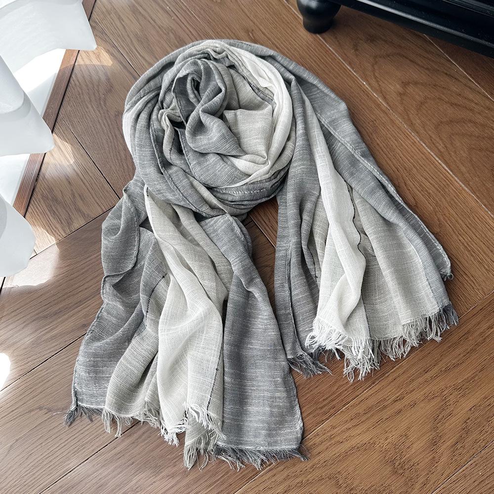 Japanese & Korean Style Autumn/Winter Unisex Striped Scarf In Cotton, Linen & Silk
