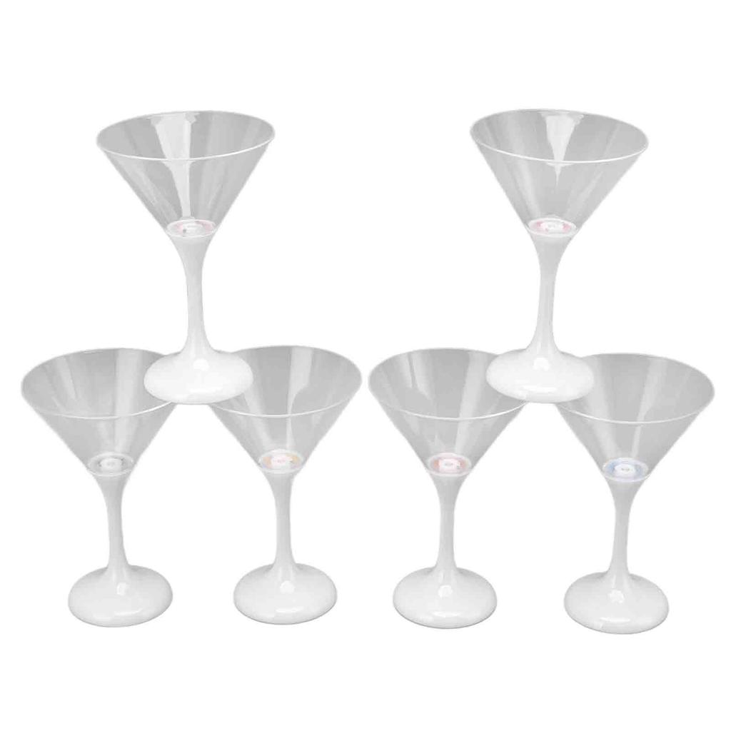 6 ks LED svítících blikajících plastových sklenic na Martini 210ml LED koktejlové sklenice se stopkou Párty rekvizita Svítící pohár