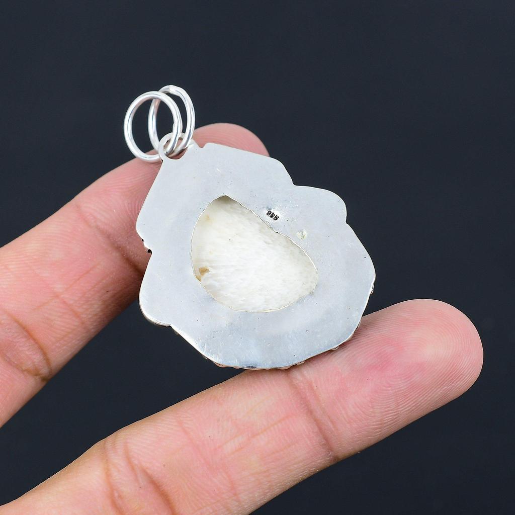 Daughters Day Sale Crescent Natural Scolecite Bezel Pendant 925 Sterling Silver