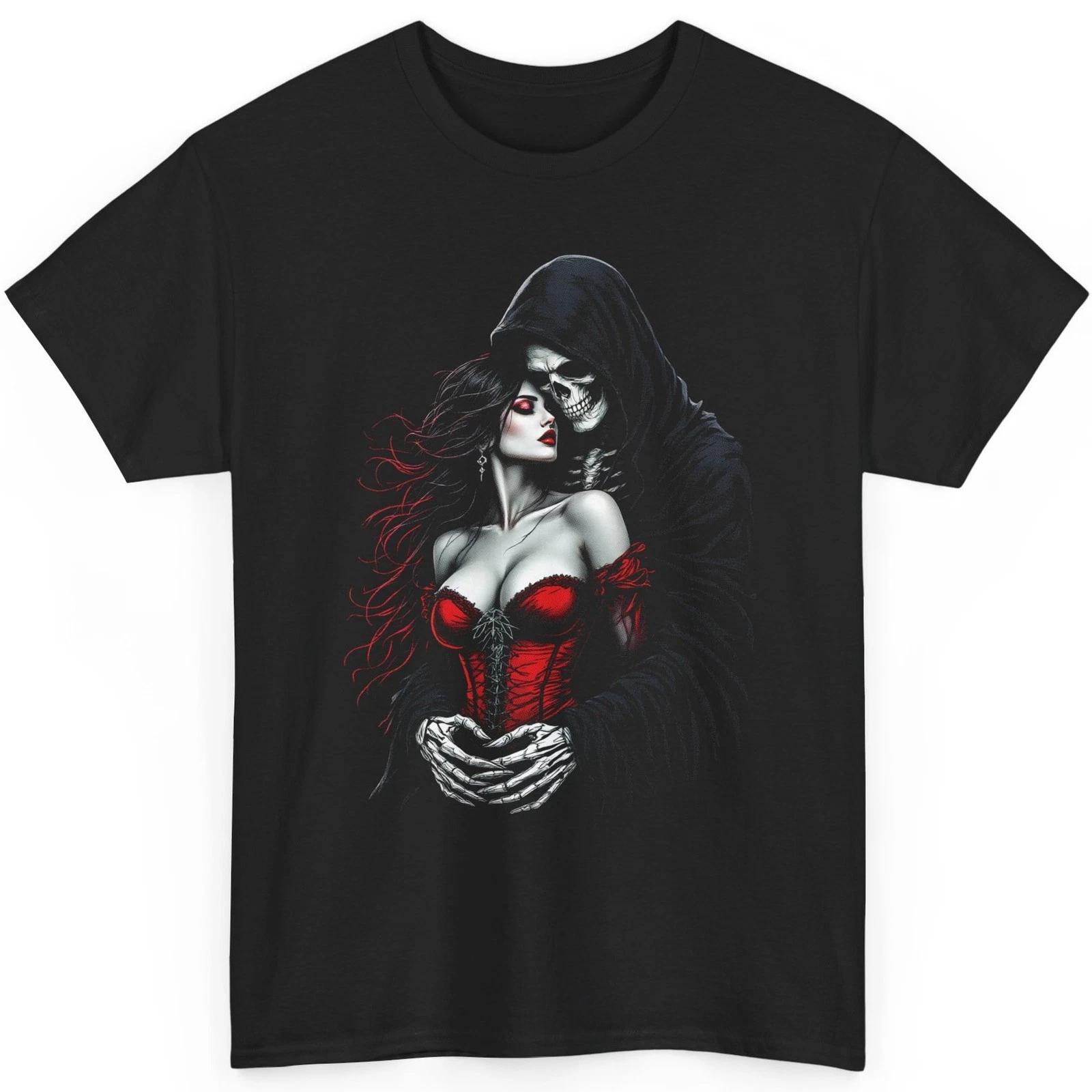 Gothic Lovers T Shirt Grim Reaper Skeleton Graphic Tee Dark Romance Embrace L