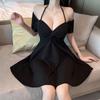 Summer  New Niche Temperament Sexy Cross-strap Short-sleeved Big Pendulum Slim-fitting and Thin Dress