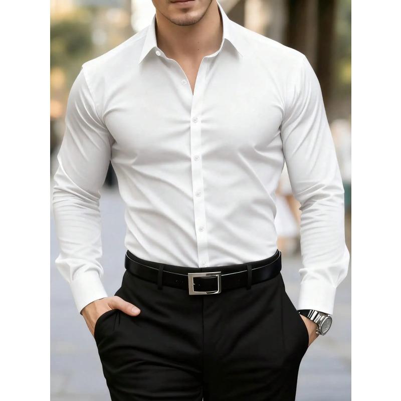 Men's Solid Red Long Sleeve Formal Dress Shirt for Business Office Wear