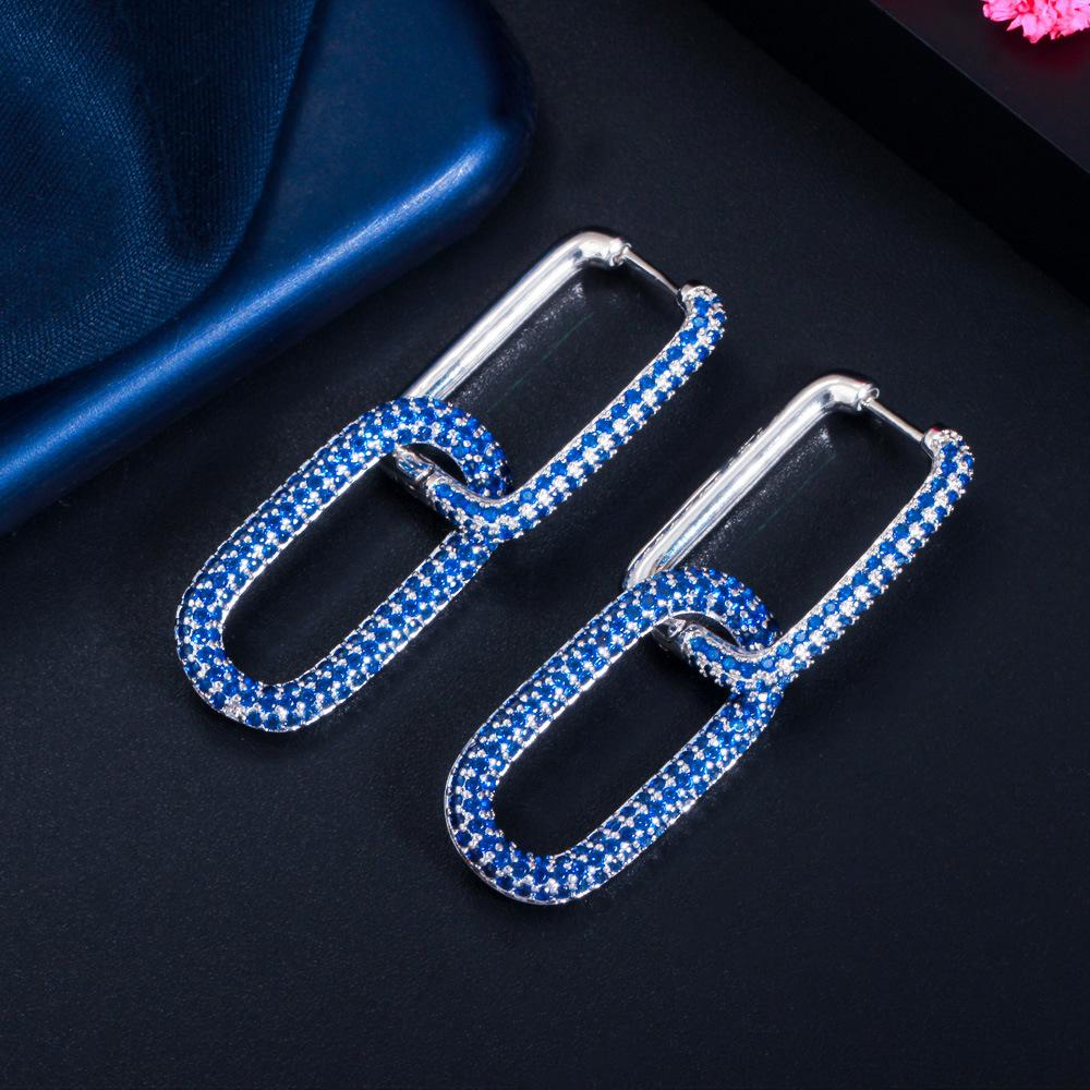Popular Geometric Lock Small Earrings Colored Zircon Vintage Buckle Copper Plated 18K Gold Micro-Inlaid Zircon Earrings