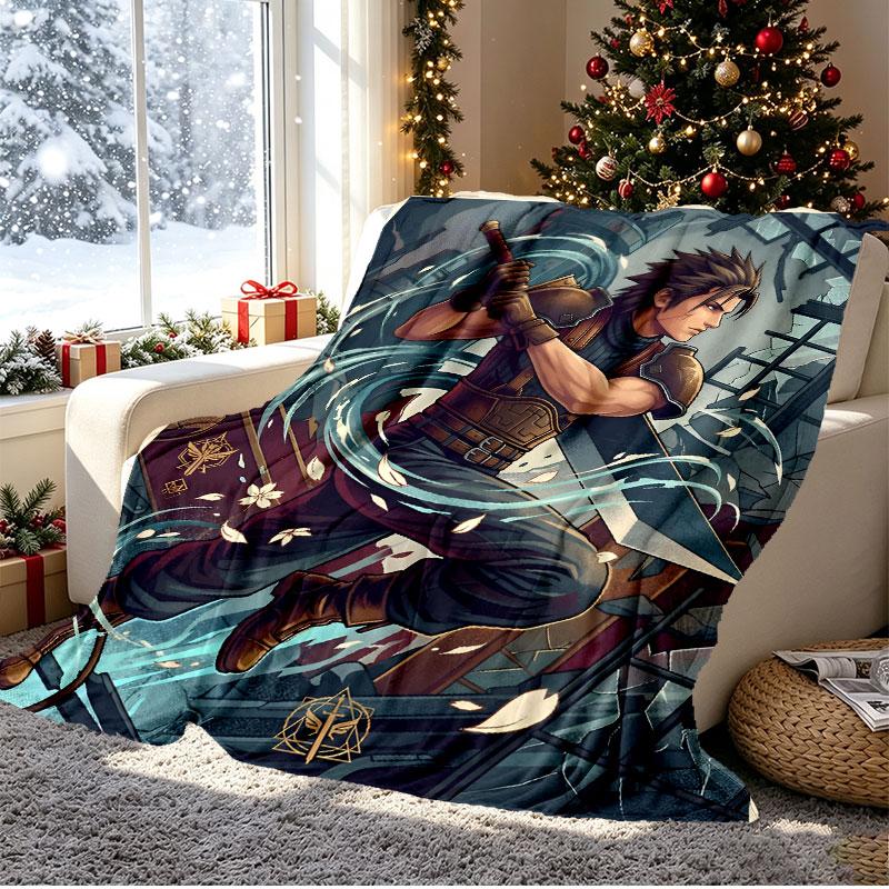 Final Fantasy Pattern Blanket for Home Decoration, Bed, Sofa, Car Travel, Camping, Suitable for All Seasons, Birthday Christmas Gift