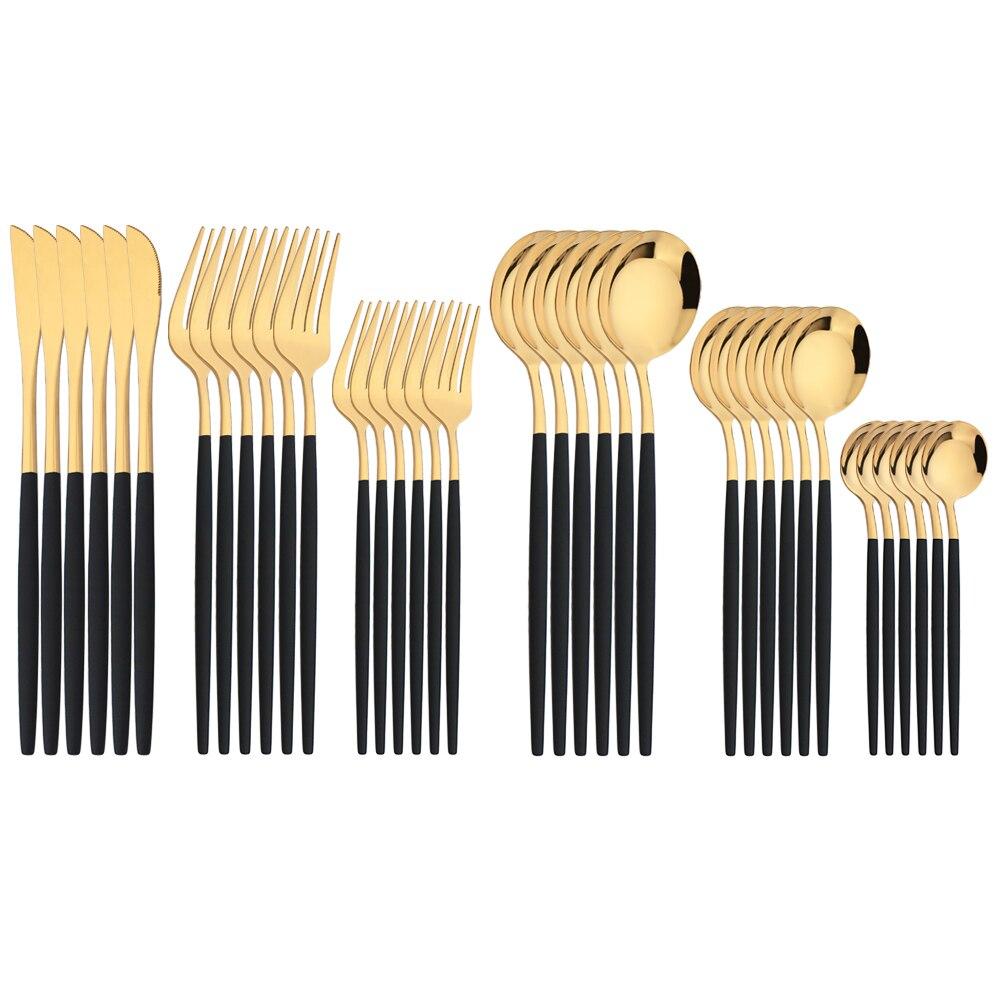 36Pcs Pink Gold Dinnerware Cutlery Set Western Knife Dessert Forks Spoon Flatware Stainless Steel Silverware Kitchen Tableware