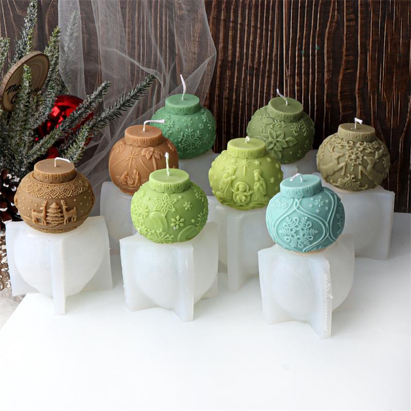 Christmas Bell Ball Silicone Candle Mold Snowflake Elk Shapes Festive Molds DIY Christmas Handmade Candles, Home Desktop Decor