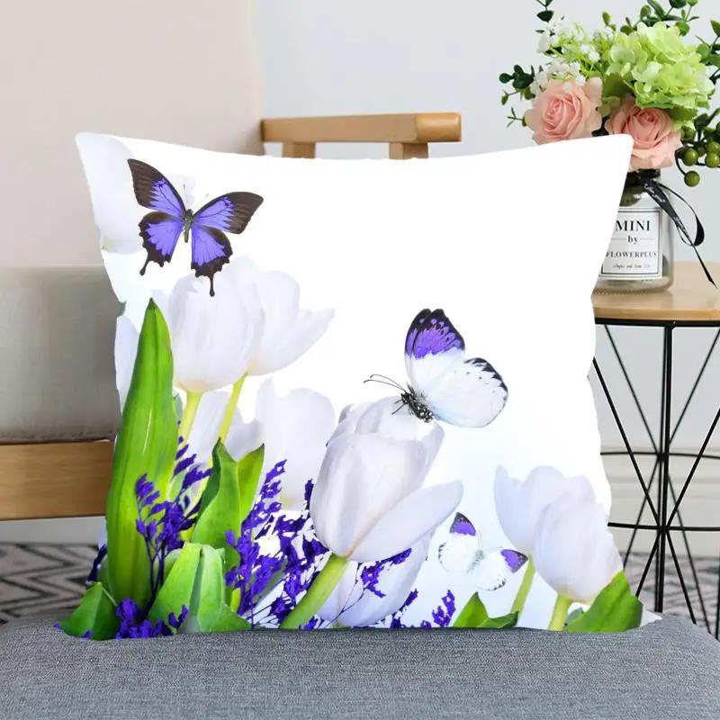 Tulip Flower Pillowcase Bedroom Home Office Decorative Square