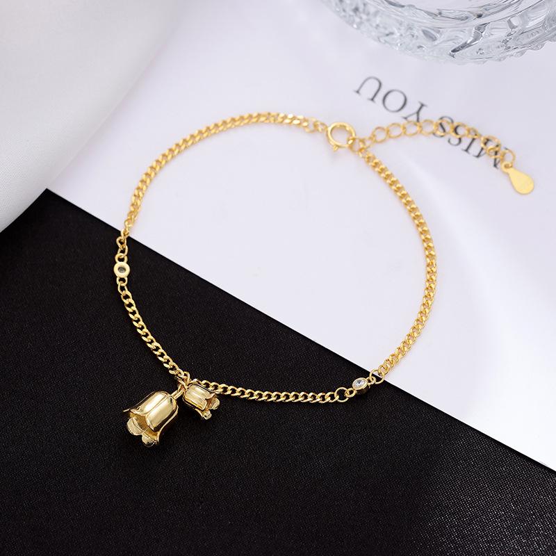 Banyan Tree S925 Silver Lily of the Valley Zircon Chain Bracelet for Women & Girls