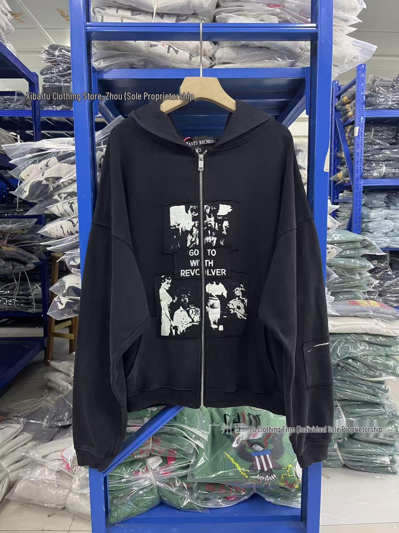 ERD Trendy Washed Distressed Zipper Hoodie