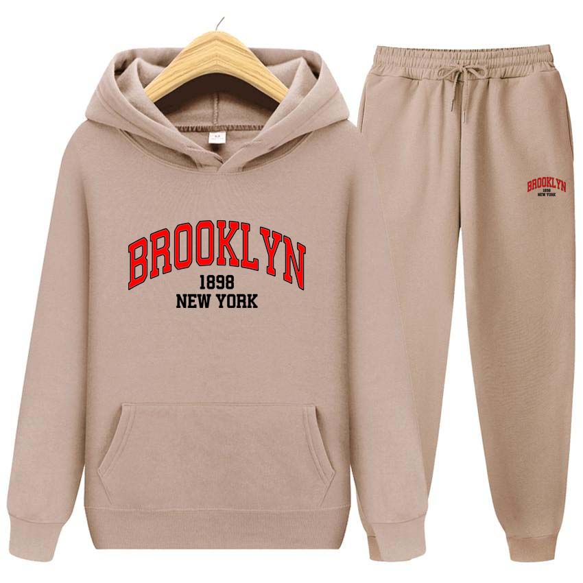 Men's Sets 1898 Brooklyn Print Sweatshirt Sport Suit Tracksuit 2 Pieces Set Sweatshirt+Pants Suit Hoodie Sportswear Jogging