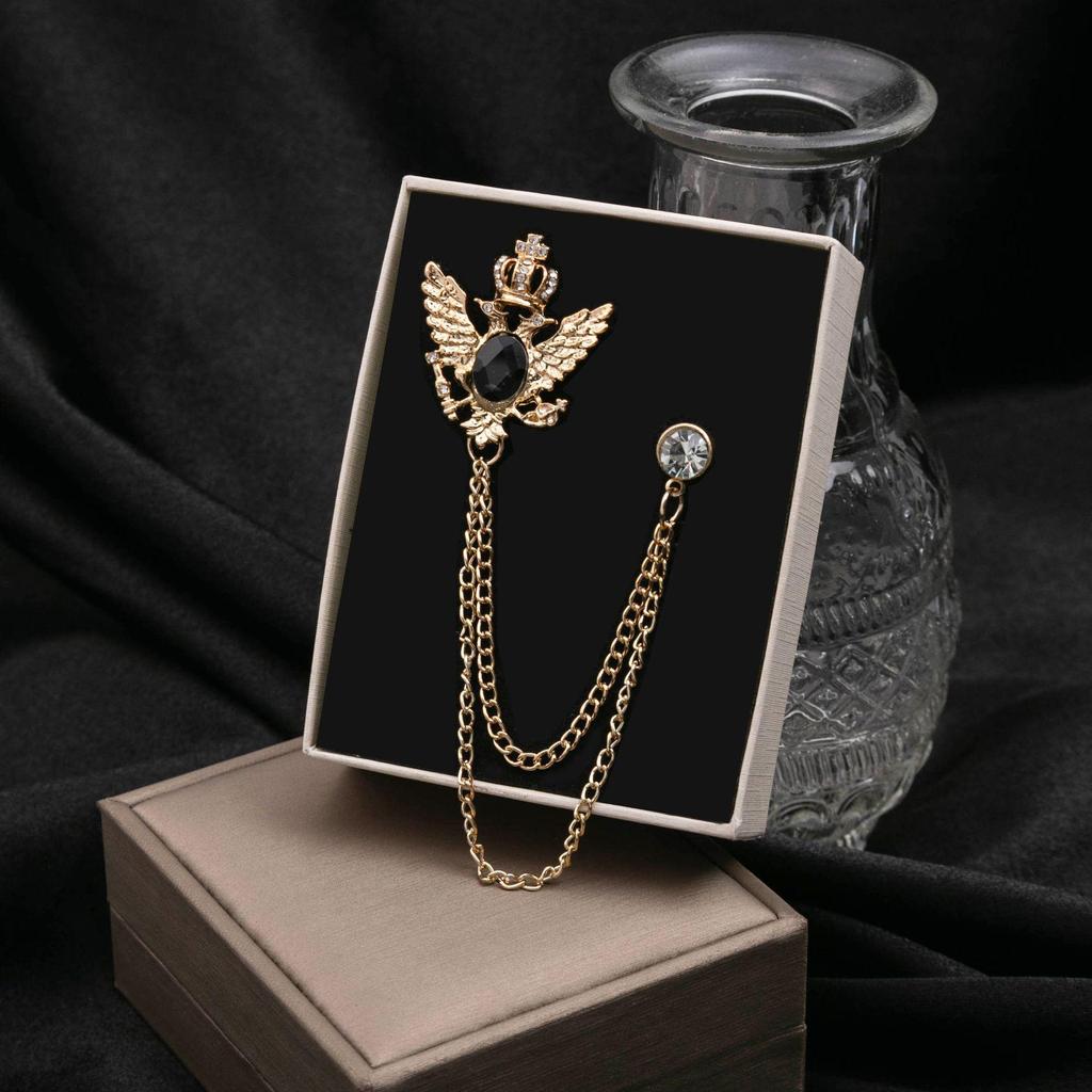 European & American Fashion Double Layer Chain Brooch - British Court Style Cross & Note Design for Men