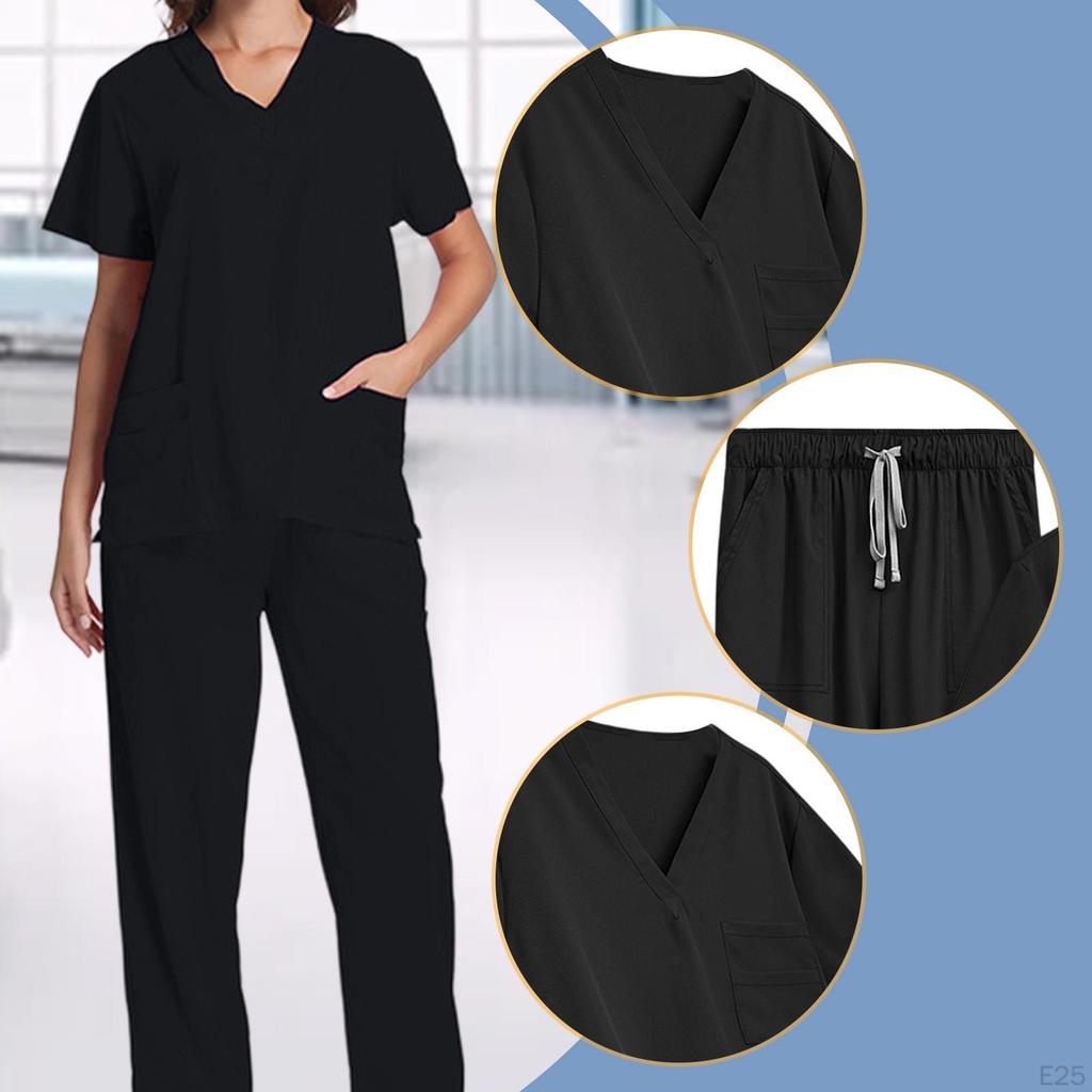 Unisex Scrubs Set Elastic Waist Modern Nurse Uniform for Women Men Beauty Salons