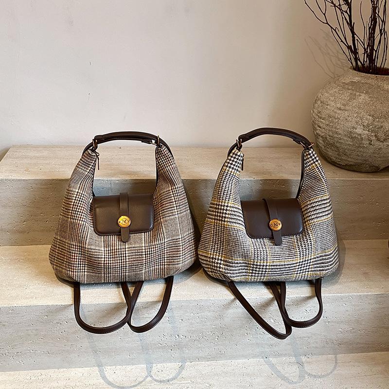 Große Tragetasche im britischen Stil, karierte Umhängetasche für Damen im Winterstil, Mehrzweck-Rucksack für Pendler