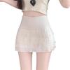 Chic Elastic Waist Pleated White Lace Skirt - Sweet High-Waist, Layered for Autumn/Winter