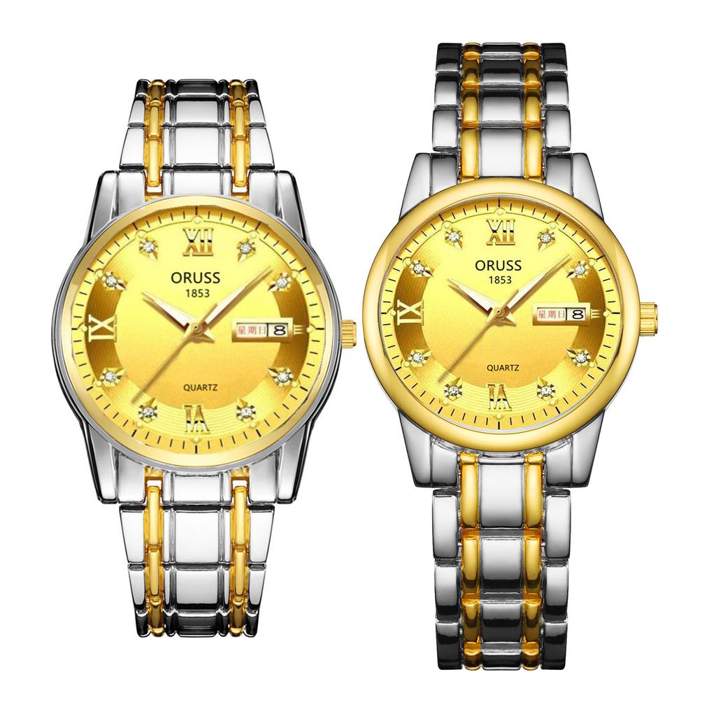 Gold Watch Simulation Watch Atmospheric Business Waterproof Luminous Calendar Watch Men'S Couple Watch Quartz Watch