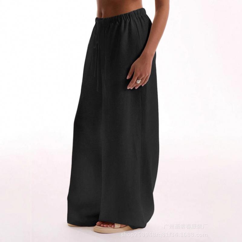 Drawstring Loose Solid Color High-Waisted Wide-Leg Pants Casual Pants 2026 Spring Women's Fashion