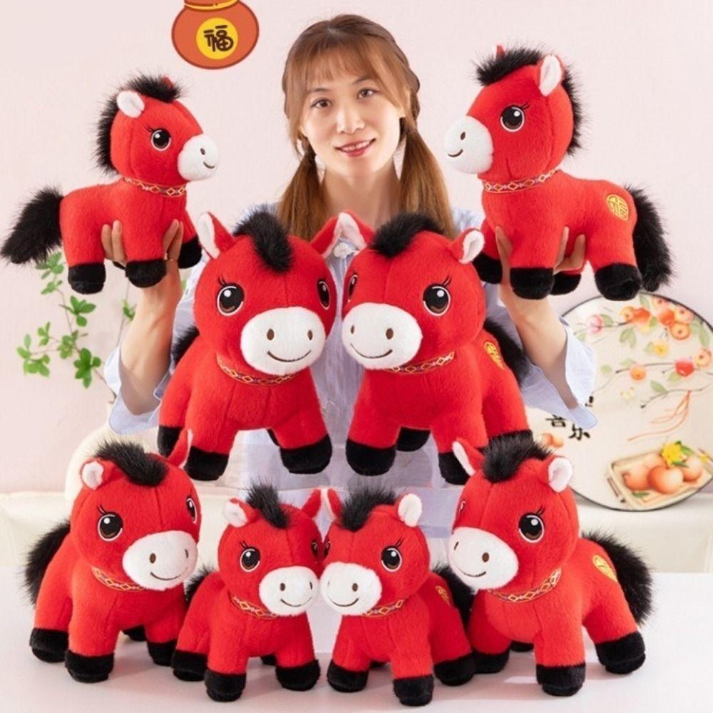 Red Color Horse Plush Toy Pp Cotton Filling Zodiac Pony Figurine  Year of Horse