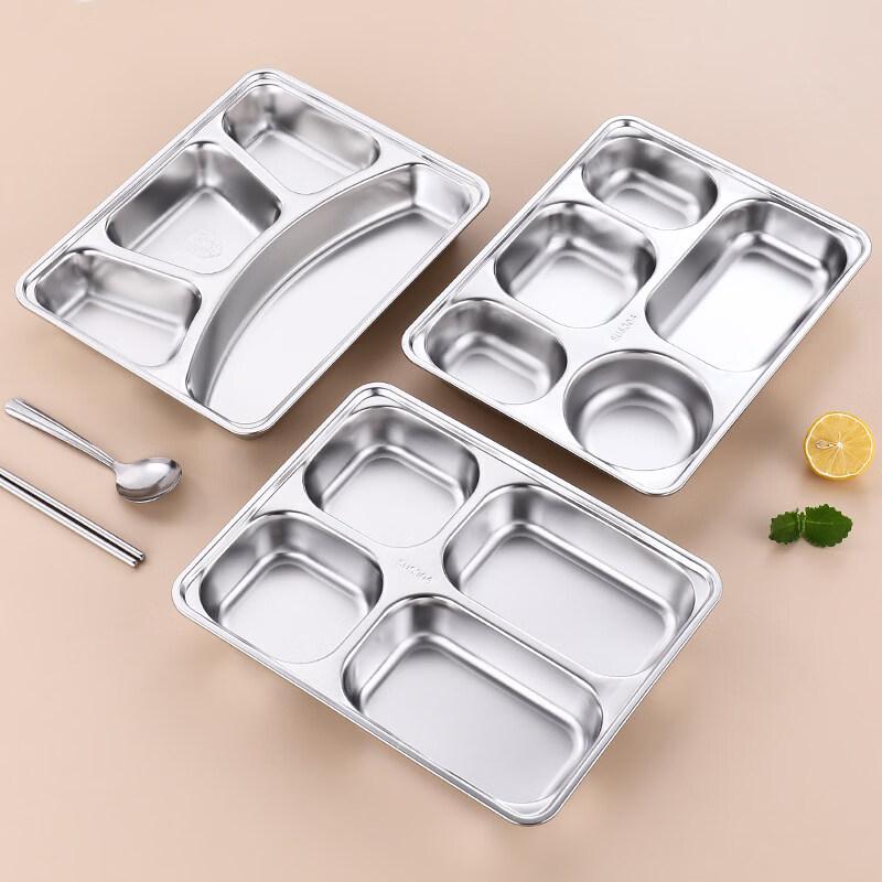 Food-Grade 304 Stainless Steel Four-Compartment Meal Tray