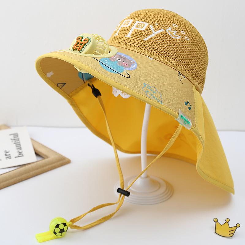 Children's Hat with Fan Shawl Hat In Summer Large Brim Boys and Girls Breathable Sun Protection Outdoor Sun Hat