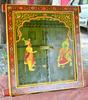 Hand-Painted Hanuman Wooden Window - Vintage Indian Jharokha Temple Frame