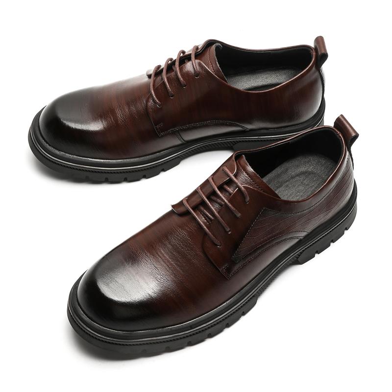 

Leisure business round toe leather shoes Retro Classic Versatile Design Wedding Party Outdoor Leisure Walking Leather Shoes 44 коричневый