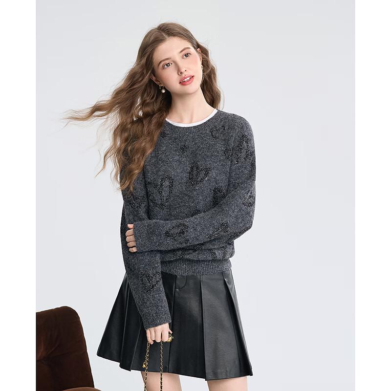 Betu Women's Heart Jacquard Long Sleeve Sweater