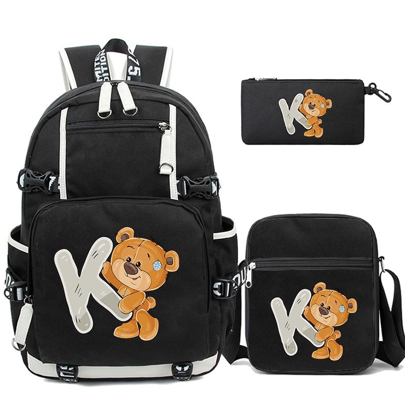 3Pcs/set Cute Little Bear 26 English Letters Bookbag Back To School Backpack Child Gift with Pencil Case Shoulder Bag Backpack