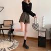 Women's High-Waist PU Leather A-Line Shorts, Brown Wide-Leg Style for Autumn/Winter 2024. Perfect Outerwear with Boots.