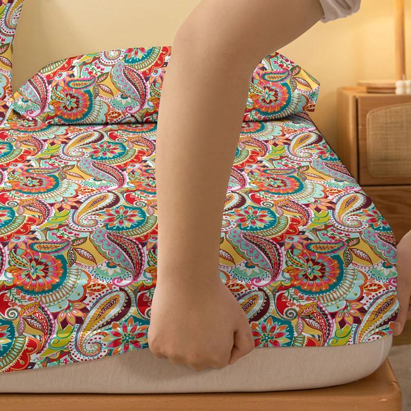 1 Cearșaf de pat mat cu model boem, Cuvertură de pat imprimată pentru dormitor, Lenjerie de pat (Excluzând fetele de pernă)