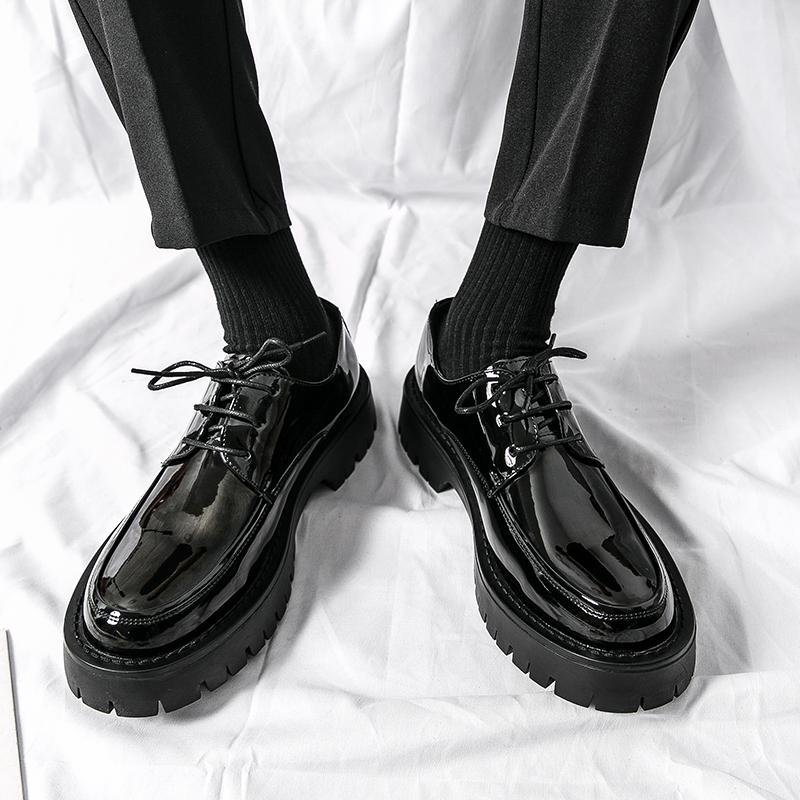 Sur-chaussures mocassins, petites chaussures en cuir, chaussures en cuir brillantes rehaussées à semelles épaisses style britannique, chaussures décontractées