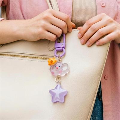 5Pcs Keychain Soft Expression Cloud Glitter Star Charm Key Chain Pendant with Alloy Buckle Schoolbag Decoration