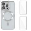 For iPhone 15 Pro Max Magnetic Case WANLONFENG Electroplated TPU Cover with Lens Film+2Pcs Tempered Glass