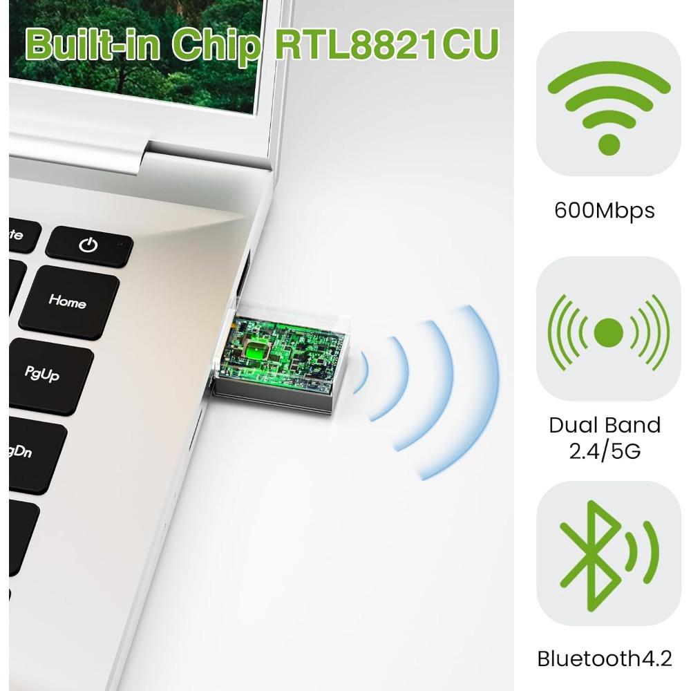 USB WiFi Bluetooth Adapter 600Mbps Dual Band 2.4/5Ghz Wireless Network External Receiver Mini WiFi Dongle for PC/Laptop/Desktop