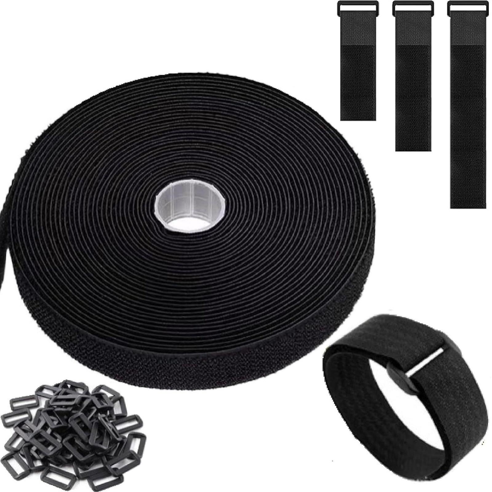 

Ремінці-липучки з 20 пряжками, регульовані багаторазові, кабельний ремінь довільної довжини, фіксація з нейлону one size чорний