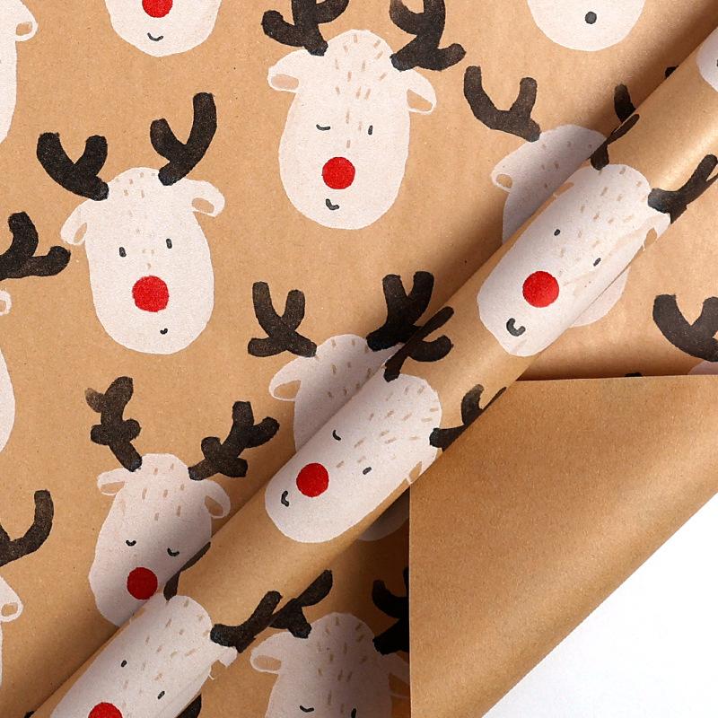 43*300cm Christmas Kraft Wrapping Paper Xmas Tree Santa Claus Gifts Packaging Paper DIY Craft Home Party Decoration Background